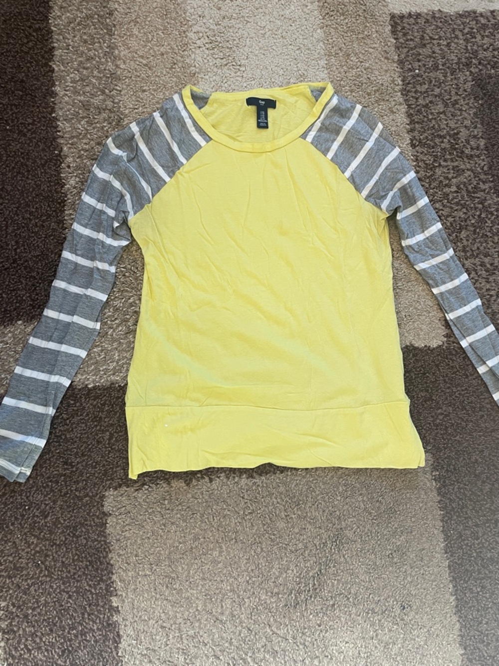 GAP Yellow Body Gray and White Striped Raglan Long Sleeve Tee